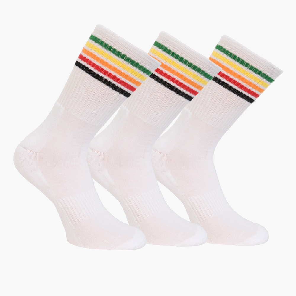 Γυναικείες αθλητικές κάλτσες σετ 3 ζευγαριών λευκές με ρίγες