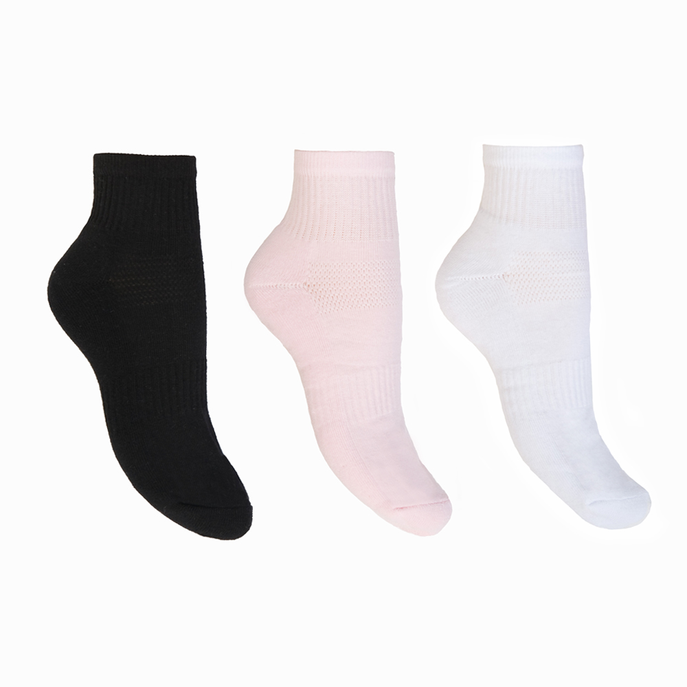 Γυναικεία ημίκοντη κάλτσα μονόχρωμη ροζ-λευκό-μαύρο σετ 3 ζευγαριών