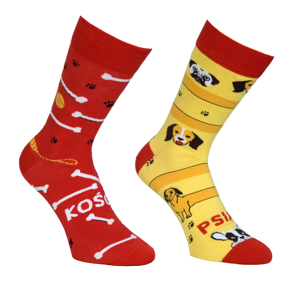 Κάλτσες unisex χρωματιστές με σχέδιο σκυλάκι 1 ζευγάρι κίτρινο κόκκινο