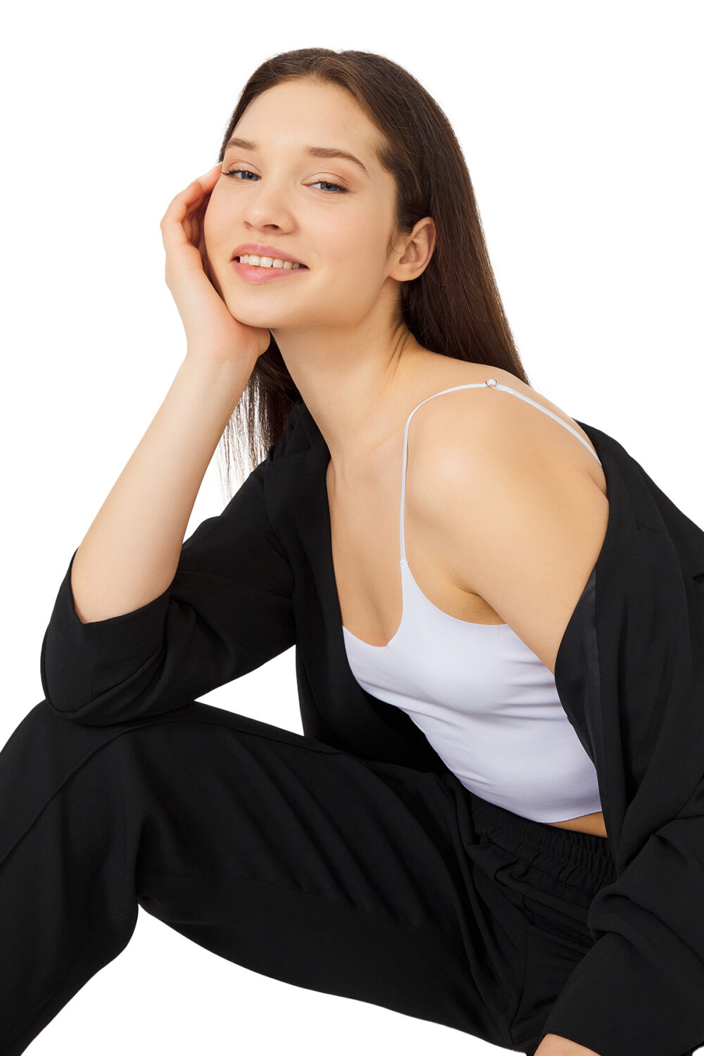 Γυναικείο crop-top μπλουζάκι CottonHill με λεπτή τιράντα λευκό