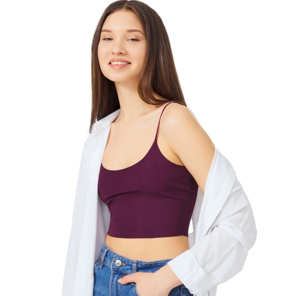 Γυναικείο crop-top μπλουζάκι CottonHill με λεπτή τιράντα μωβ
