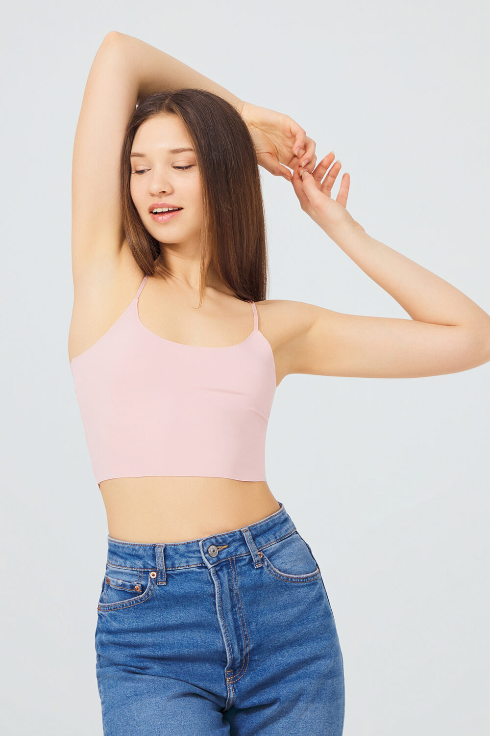 Γυναικείο crop-top μπλουζάκι CottonHill με λεπτή τιράντα απαλό ροζ
