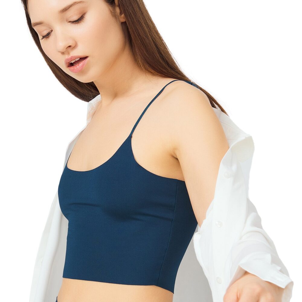 Γυναικείο crop-top μπλουζάκι CottonHill με λεπτή τιράντα πετρόλ