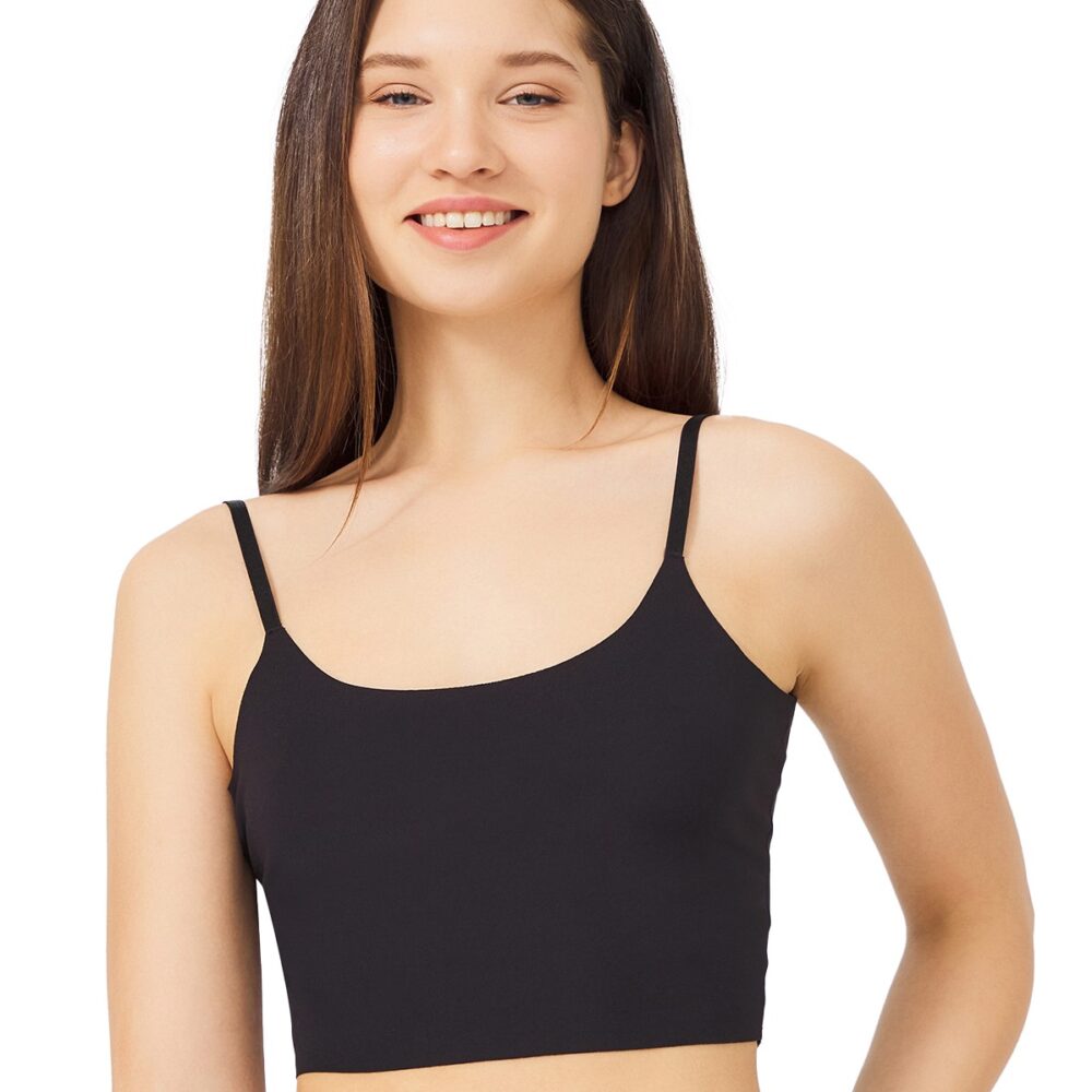 Γυναικείο crop-top μπλουζάκι CottonHill με λεπτή τιράντα μαύρο