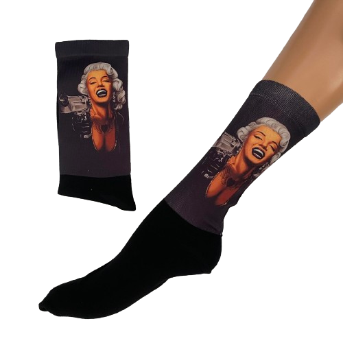 Κάλτσες με print Marilyn Monroe μαύρες