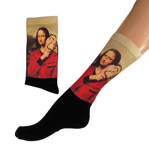Κάλτσες με print Μόνα Λίζα με στολή La Casa De Papel μαύρη