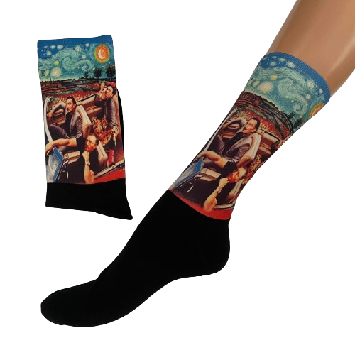 Κάλτσες με print ζωγράφοι σε κάμπριο μαύρες