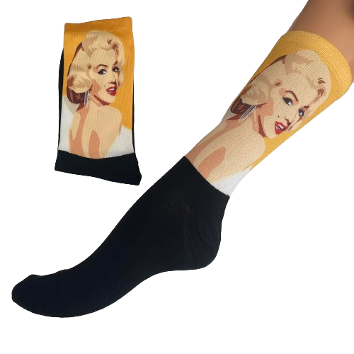 Κάλτσες με print Marilyn Monroe κίτρινη