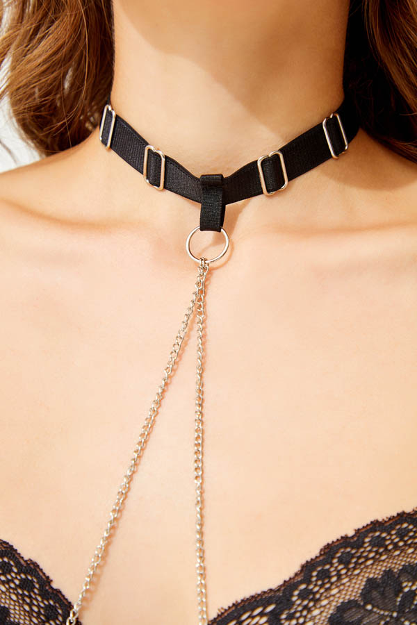 Body chain με τσόκερ μαύρο