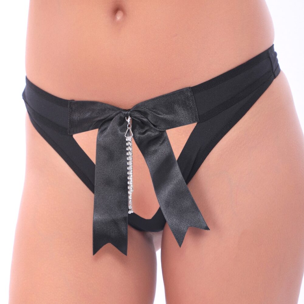 Γυναικείο μαύρο string με μεγάλο φιόγκο