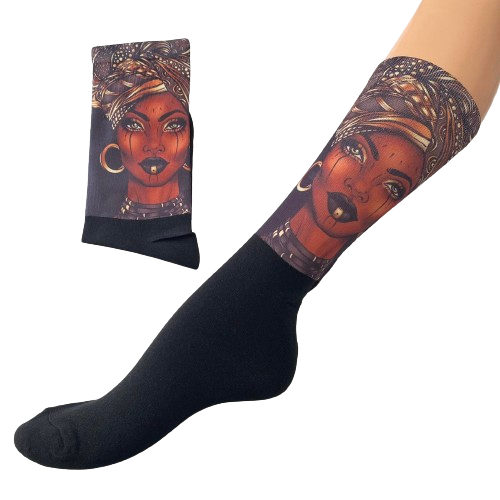 Κάλτσες με print με γυναίκα μαύρες