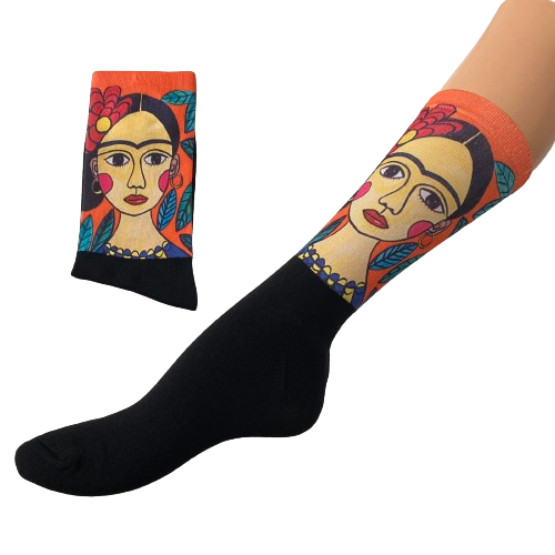 Κάλτσες με print Frida Kahlo μαύρες