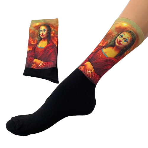 Κάλτσες με print Μόνα Λίζα κλόουν μαύρες