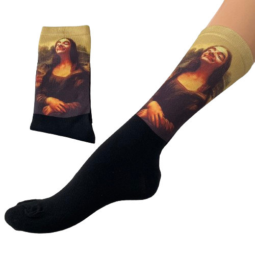 Κάλτσες με print Μόνα Λίζα-Mr. Bean μαύρες