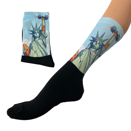 Κάλτσες με print άγαλμα της Ελευθερίας σηκώνει βάρη μαύρες
