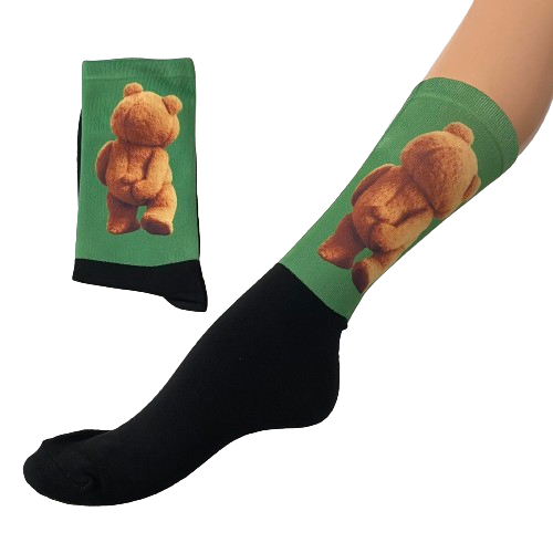 Κάλτσες με print αρκουδάκι πράσινο