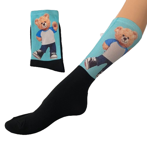 Κάλτσες με print αρκουδάκι γαλάζιο