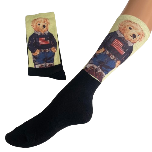 Κάλτσες με print αρκουδάκι μαύρο