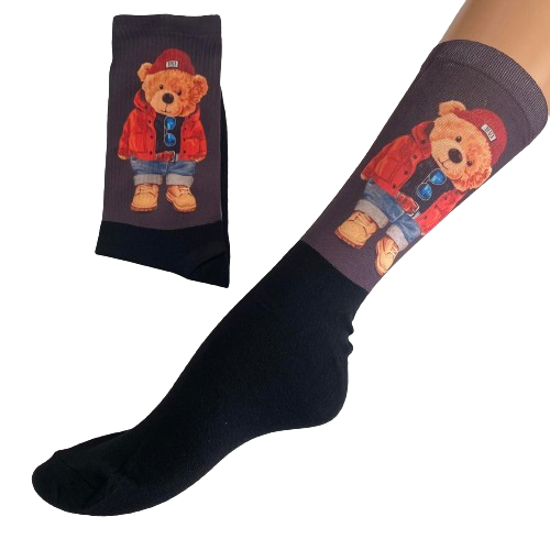 Κάλτσες με print αρκουδάκι με κόκκινο καπέλο