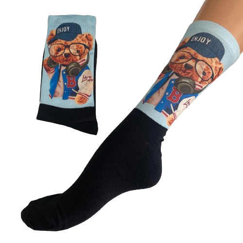 Κάλτσες με print αρκουδάκι με γυαλιά