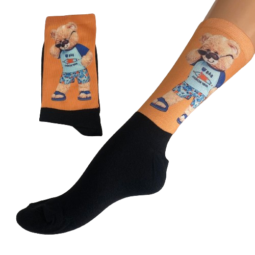 Κάλτσες με print αρκουδάκι πορτοκαλί