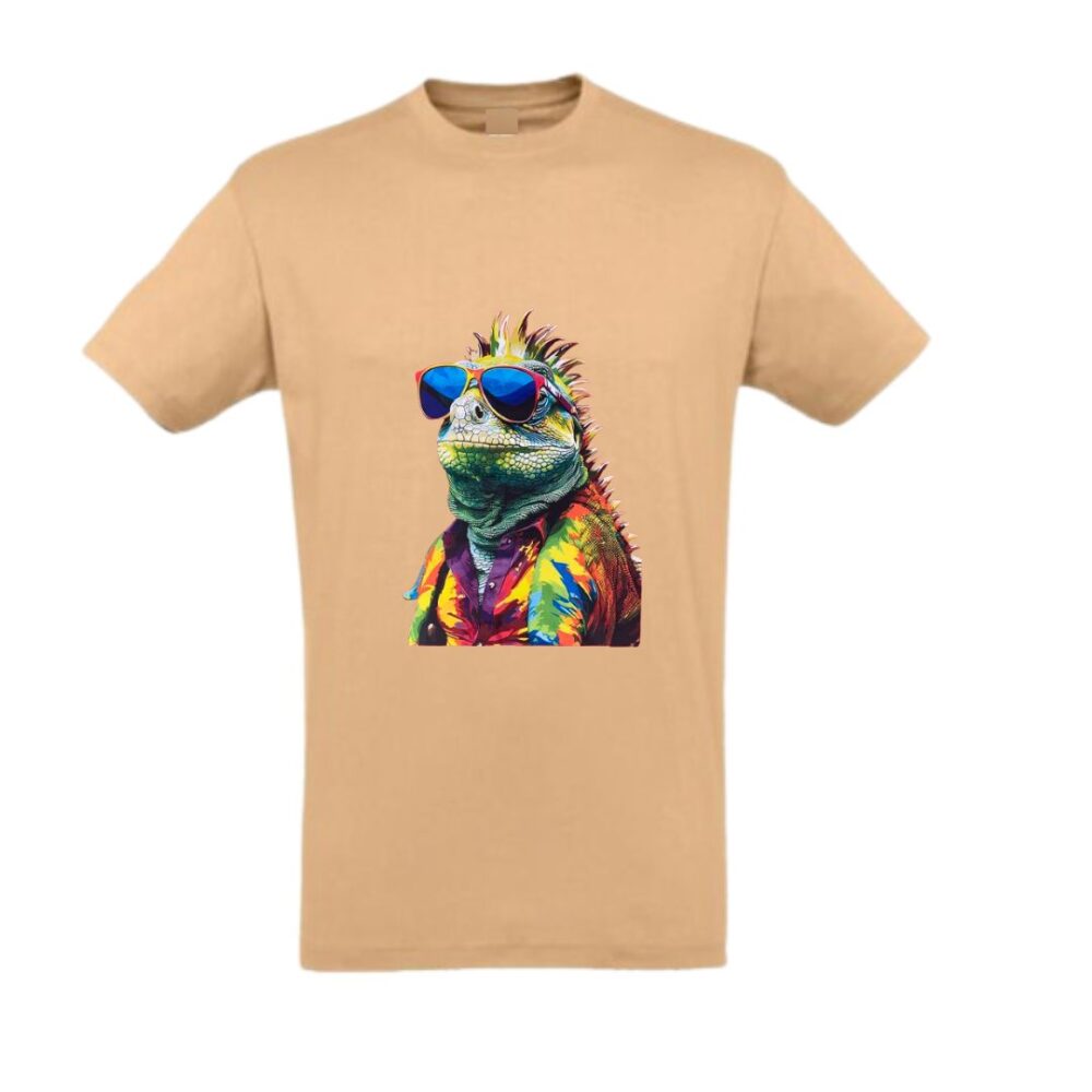 Βαμβακερό T-shirt καφέ  plus size με ιγκουάνα